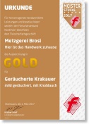 Urkunde GOLD für Geräucherte Krakauer mit Knoblauch